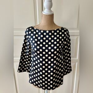 J. Crew Silk Black and White Polka Dot Boat-Neck 3/4 Sleeve Blouse Size 4